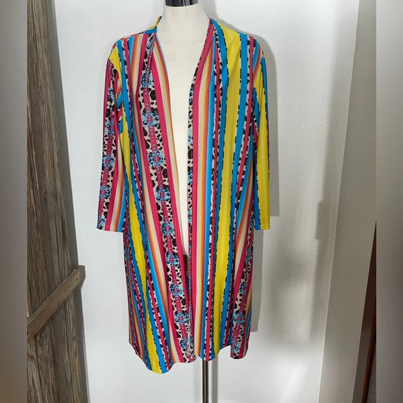 Southern stitch serape leopard print cardigan kimono size medium western stretch - Picture 1 of 6